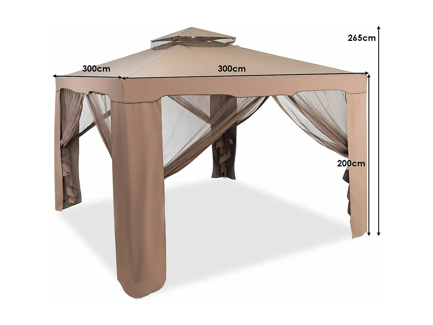 3 x 3M Tente Réception Tonnelle de Jardin en Polyester Tente Gazébo d’Evénement à Double Toit avec Moustiquaire (Brun)