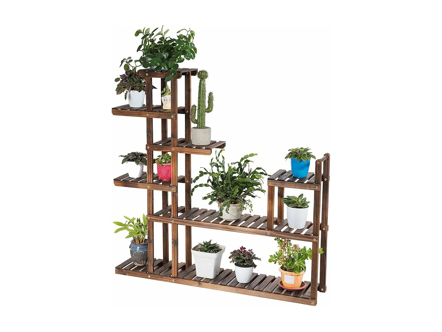 Etagère à Fleurs en Bois à 7 Niveaux Porte Plante Durable et Stable Décoration Extérieur Intérieur Décorative pour Maison Balcon Terrasse 120X25X120cm