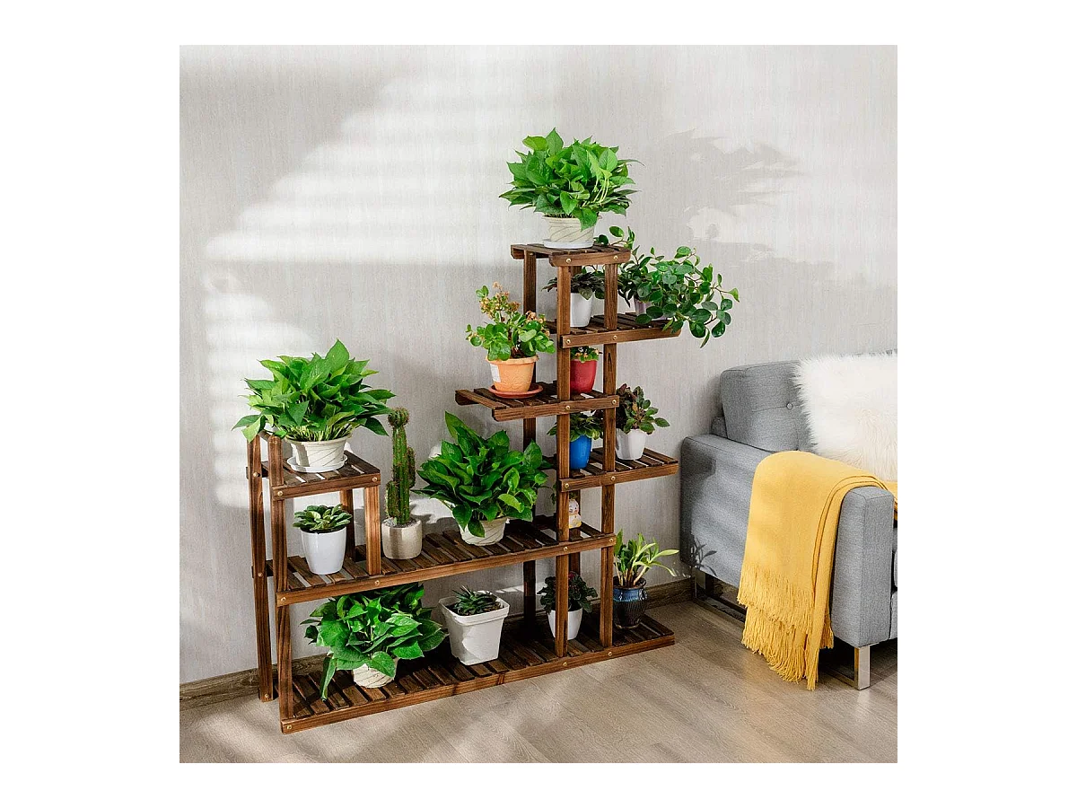 Etagère à Fleurs en Bois à 7 Niveaux Porte Plante Durable et Stable Décoration Extérieur Intérieur Décorative pour Maison Balcon Terrasse 120X25X120cm