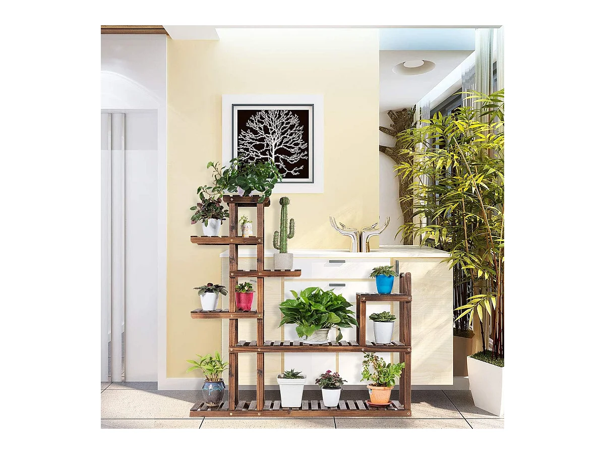 Etagère à Fleurs en Bois à 7 Niveaux Porte Plante Durable et Stable Décoration Extérieur Intérieur Décorative pour Maison Balcon Terrasse 120X25X120cm