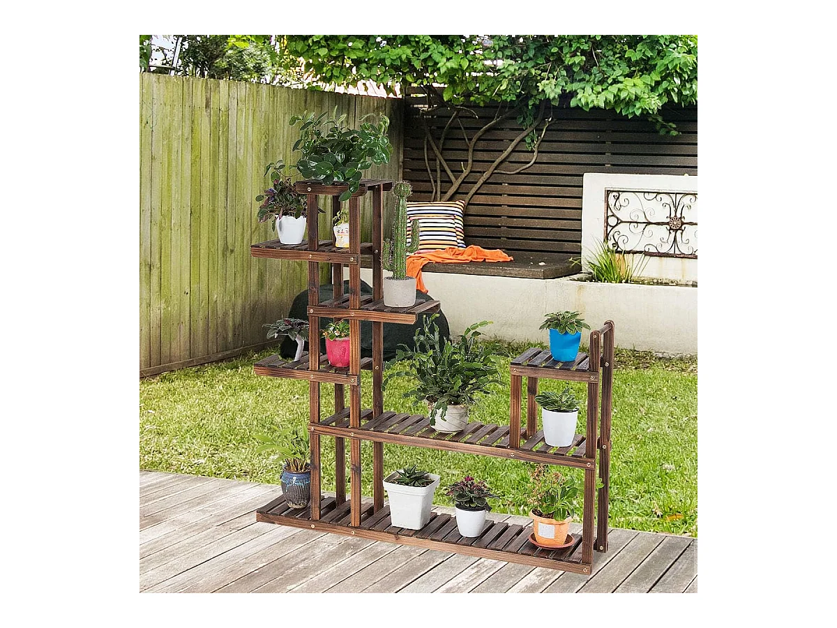 Etagère à Fleurs en Bois à 7 Niveaux Porte Plante Durable et Stable Décoration Extérieur Intérieur Décorative pour Maison Balcon Terrasse 120X25X120cm