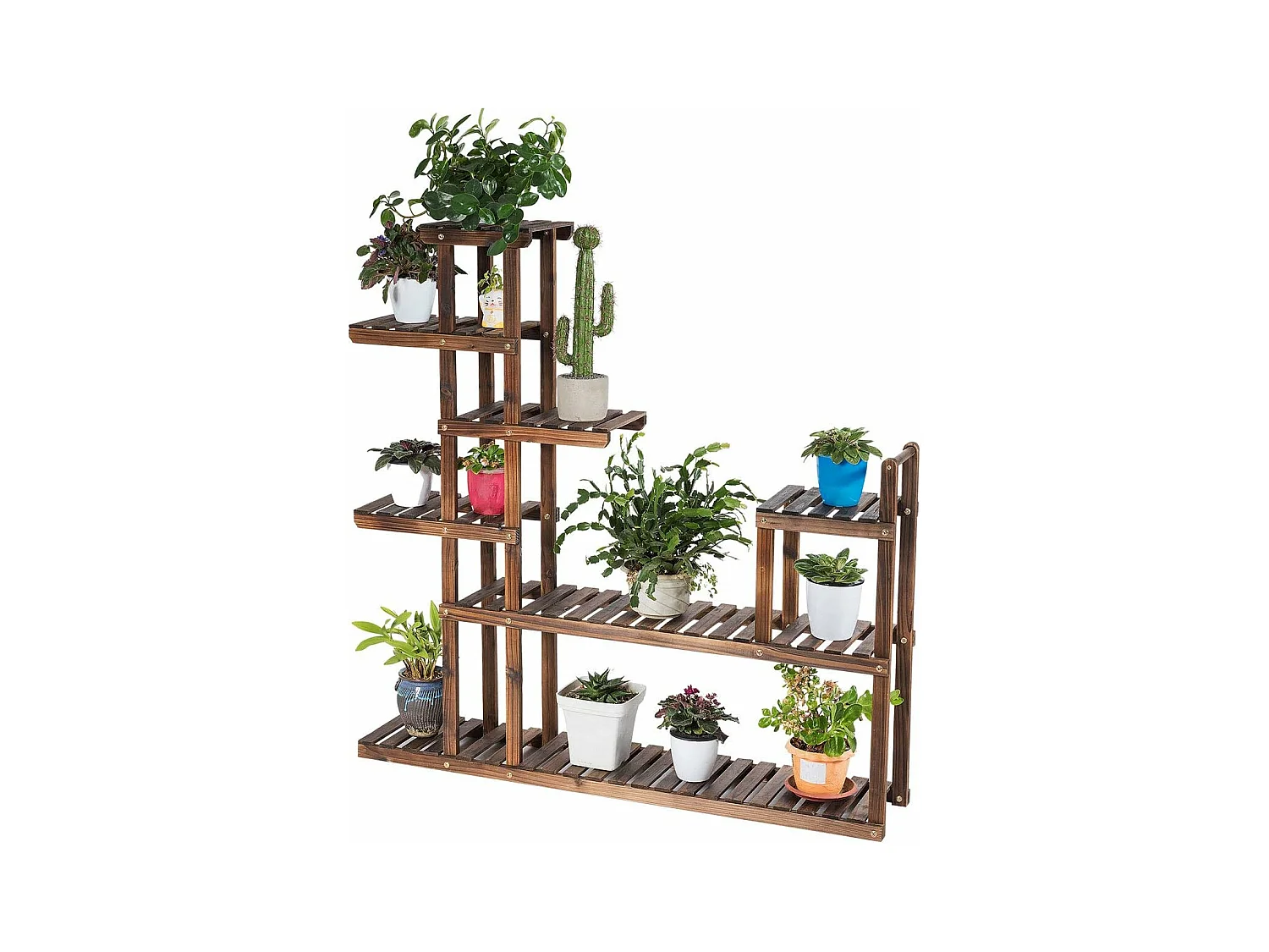 Etagère à Fleurs en Bois à 7 Niveaux Porte Plante Durable et Stable Décoration Extérieur Intérieur Décorative pour Maison Balcon Terrasse 120X25X120cm