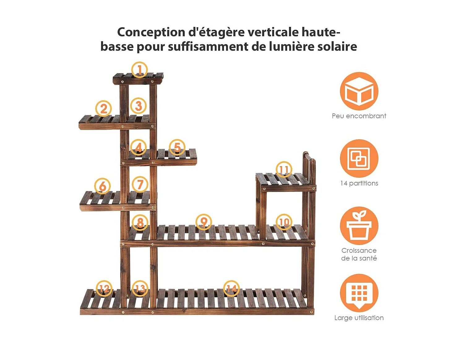 7-laags houten bloemenplank plantenstandaard duurzame en stabiele decoratieve buiten- en binnendecoratie voor thuis balkonterras 120X25X120cm