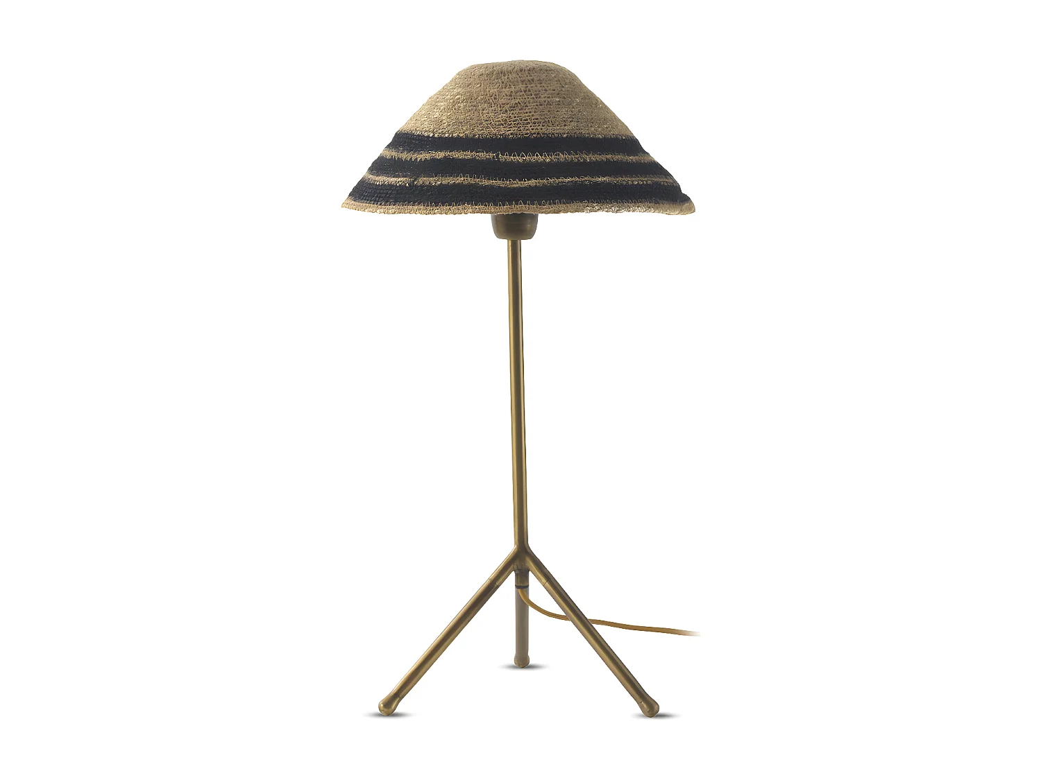 Lampada da tavolo con paralume in fibre naturali intrecciate