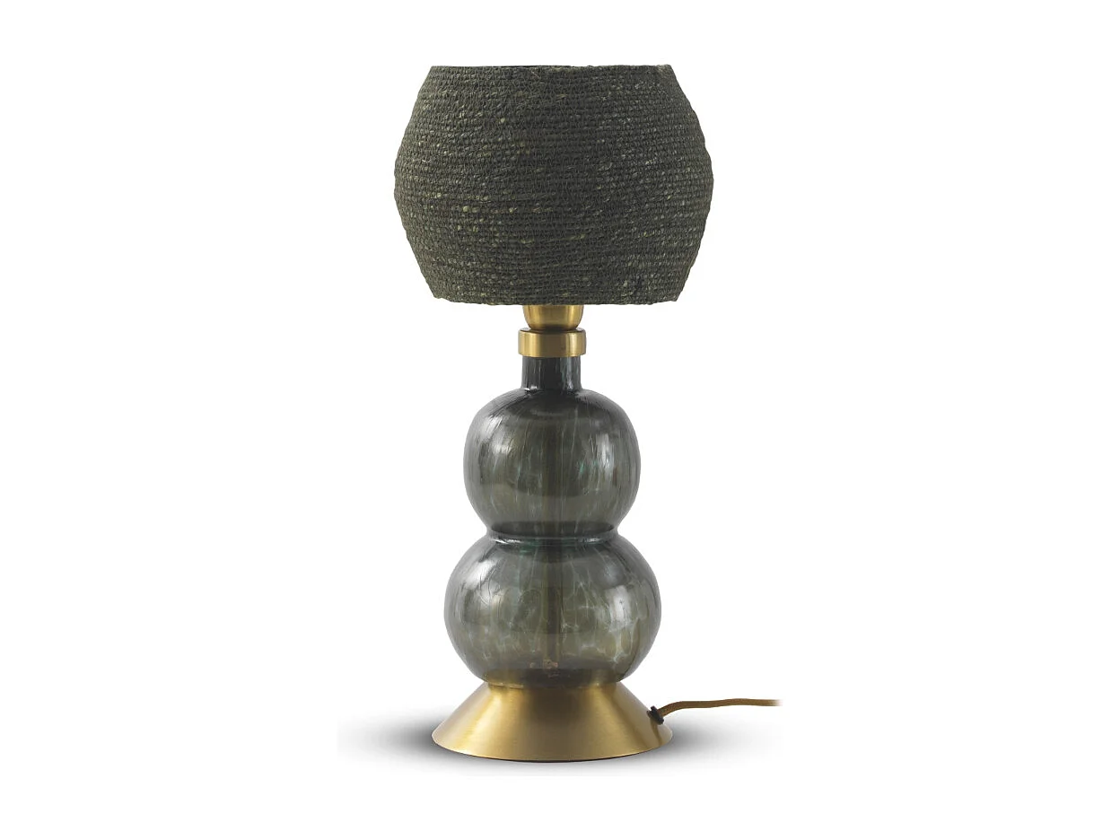 Lámpara de sobremesa cristal negro con tulipa de fibra natural trenzada negra