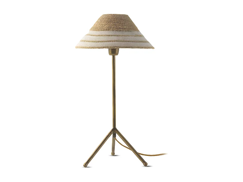 Candeeiro de mesa com abajur em fibra natural entrançada