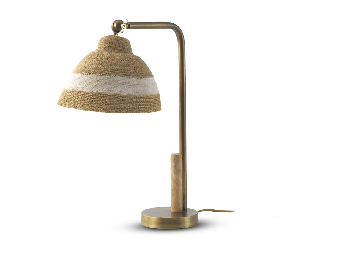 Candeeiro de mesa com abajur em fibra natural entrançada