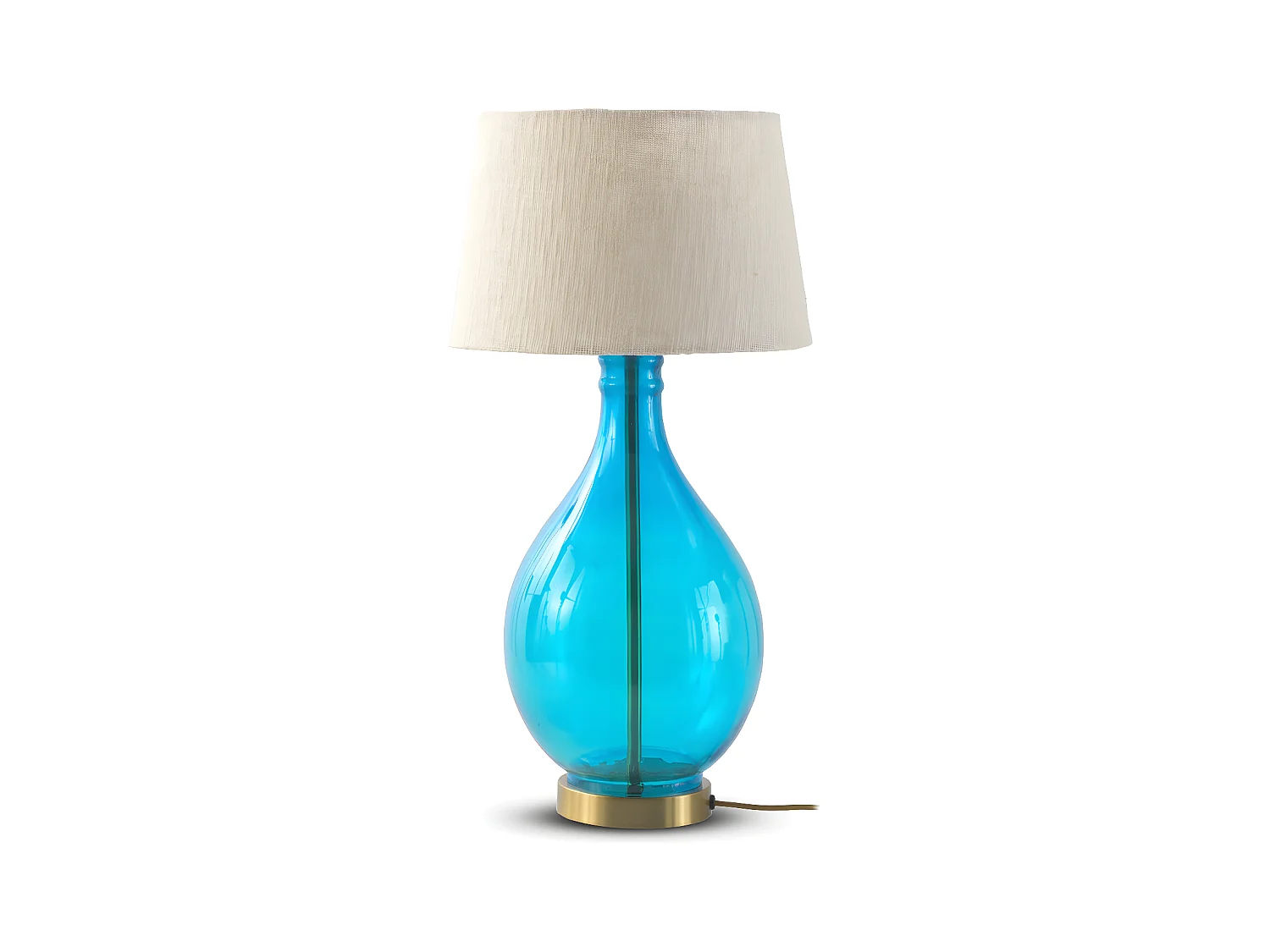 Lámpara de sobremesa cristal azul con tulipa de algodón blanca