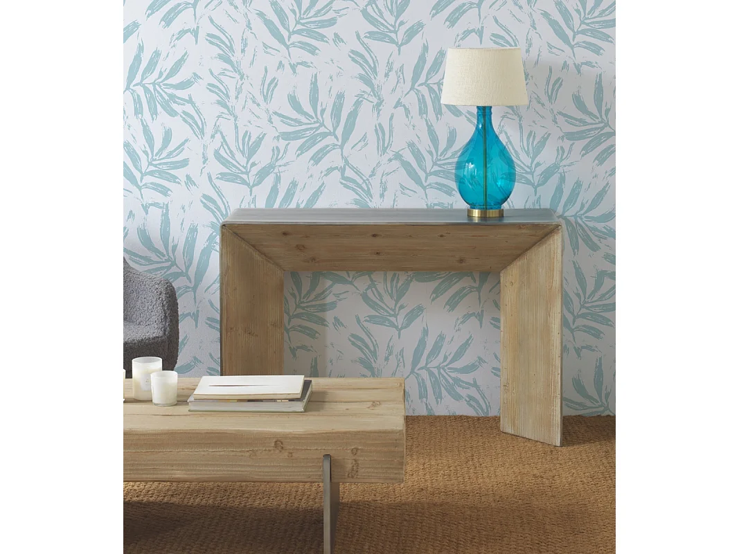 Lámpara de sobremesa cristal azul con tulipa de algodón blanca