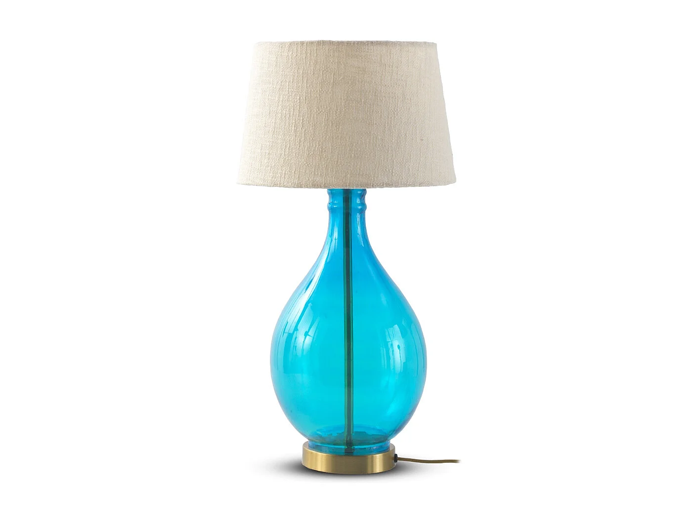 Lámpara de sobremesa cristal azul con tulipa de algodón blanca