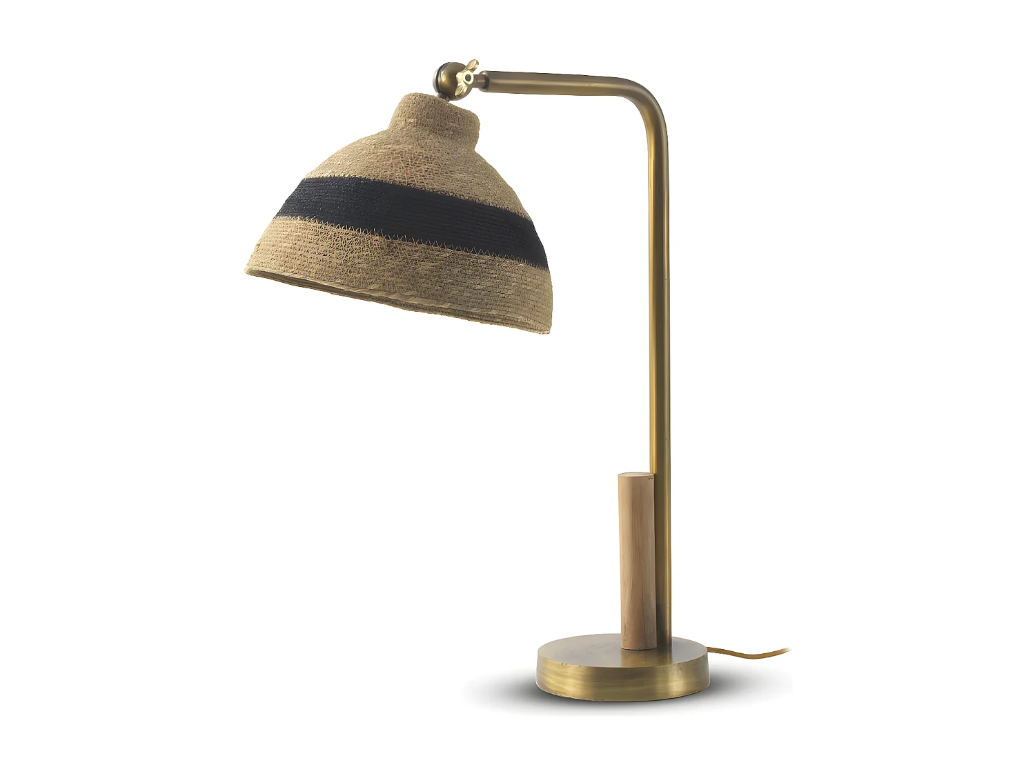 Lampada da tavolo con paralume in fibra naturale intrecciata