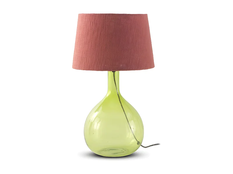 Tischlampe aus grünem Glas mit Lampenschirm aus Terrakotta-Baumwolle