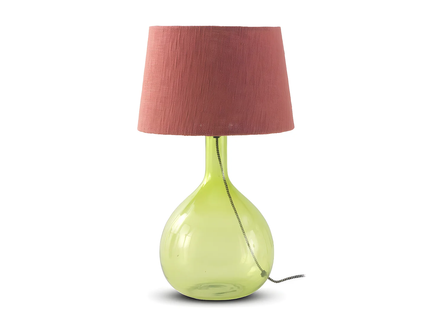 Tischlampe aus grünem Glas mit Lampenschirm aus Terrakotta-Baumwolle