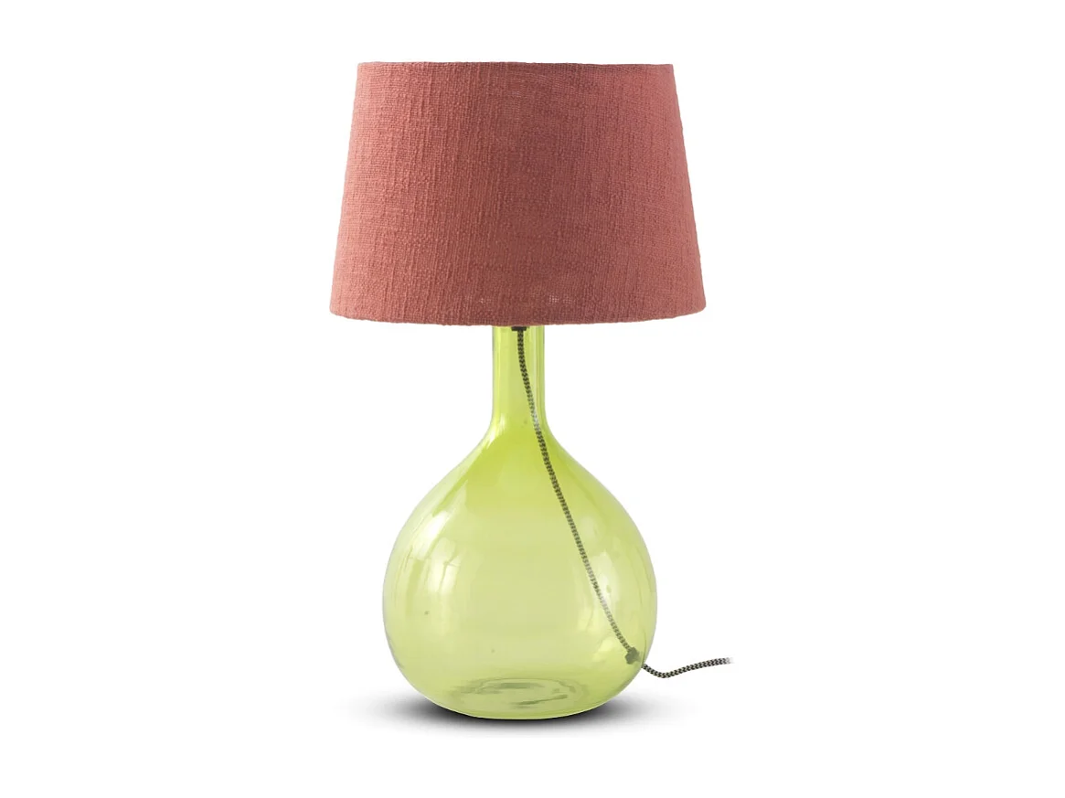 Tischlampe aus grünem Glas mit Lampenschirm aus Terrakotta-Baumwolle
