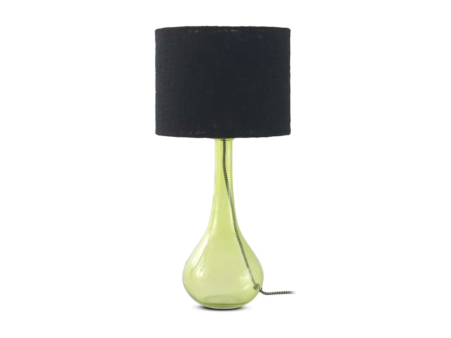 Tischlampe aus grünem Glas mit Lampenschirm aus schwarzer Baumwolle