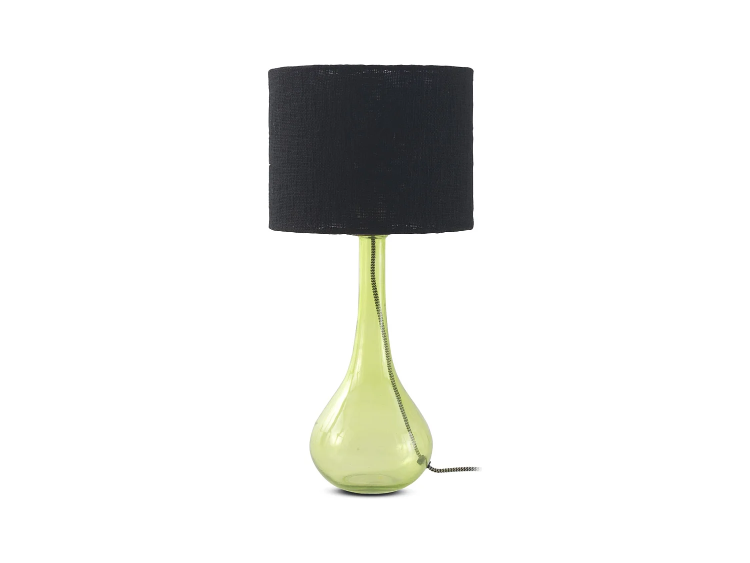 Lámpara de sobremesa cristal verde con tulipa de algodón negra