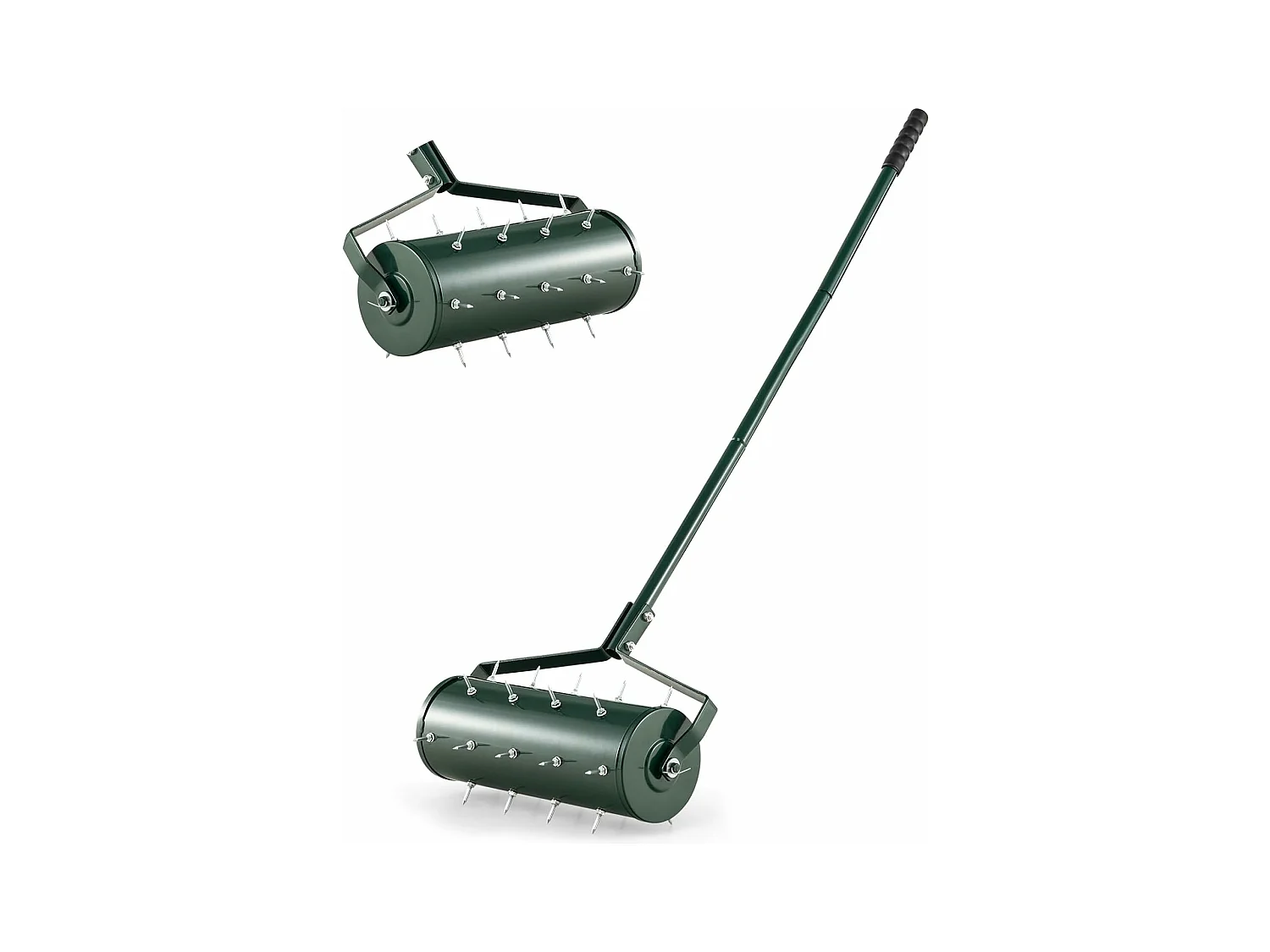 Aérateur à Gazon Roulant de 52 cm, Scarificateur Manuel avec Poignée Amovible de 130 cm Pointes de Dents pour Ameublir Le Sol, Aération de l'herbe pour Pelouse Jardin, Vert