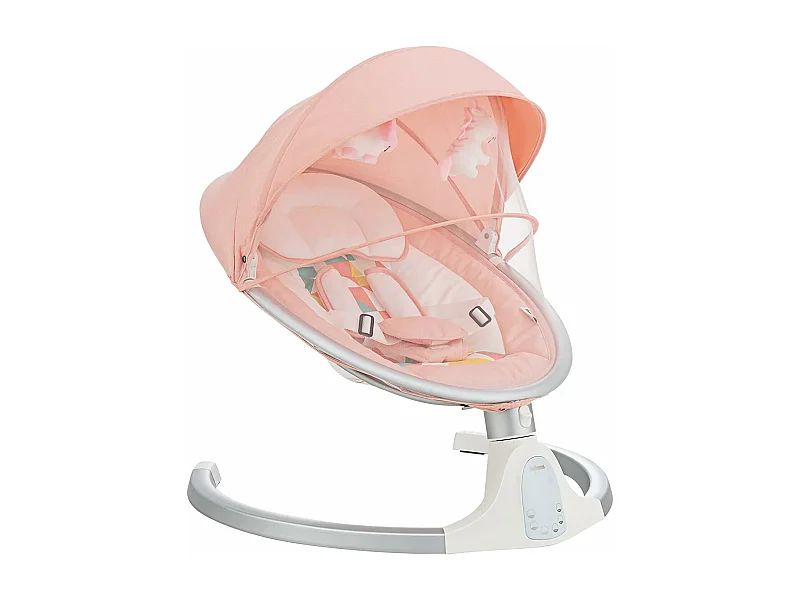 Transat Bébé Électrique avec 5 Amplitudes/Balancelle Bébé 0-6 Mois Télécommandé avec Musique, 2 Jouets, Harnais à 5 Points, Minuterie 15-60 Min, Charge 9KG-Rose