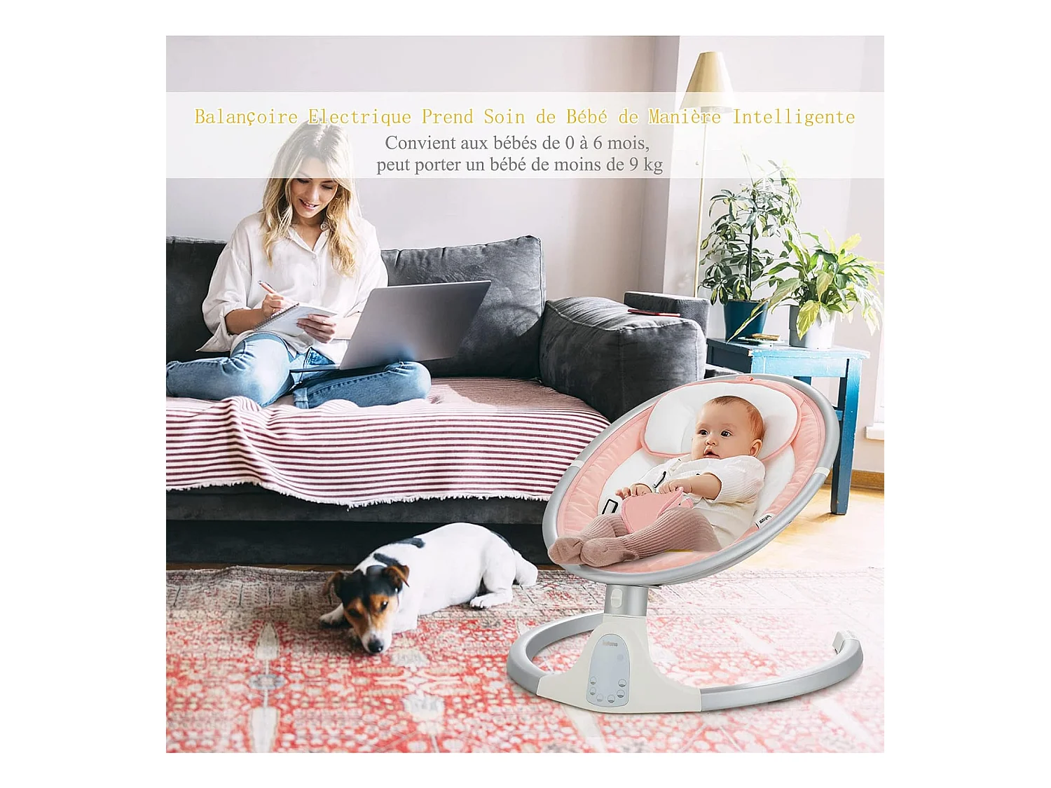 Transat Bébé Électrique avec 5 Amplitudes/Balancelle Bébé 0-6 Mois Télécommandé avec Musique, 2 Jouets, Harnais à 5 Points, Minuterie 15-60 Min, Charge 9KG-Rose