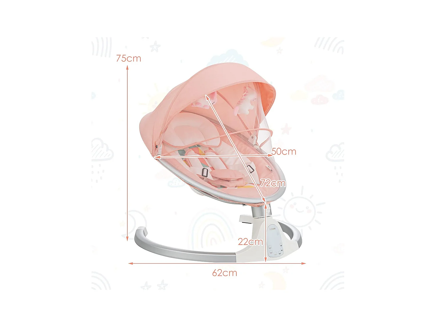 Transat Bébé Électrique avec 5 Amplitudes/Balancelle Bébé 0-6 Mois Télécommandé avec Musique, 2 Jouets, Harnais à 5 Points, Minuterie 15-60 Min, Charge 9KG-Rose