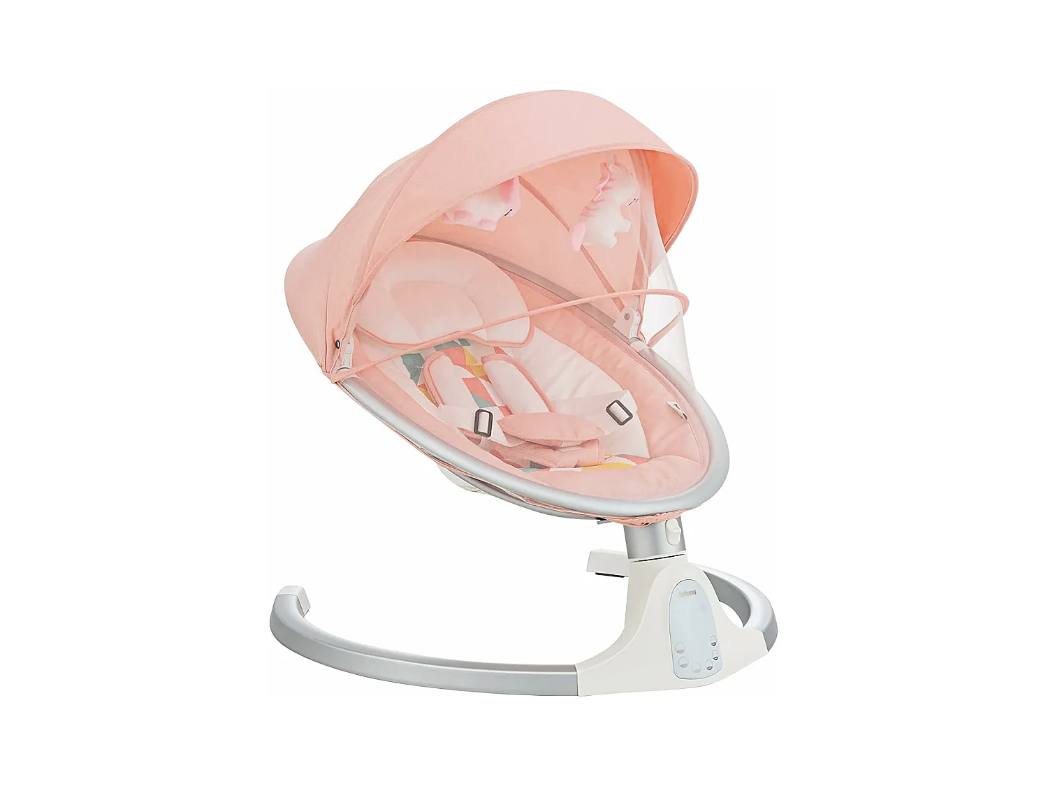 Transat Bébé Électrique avec 5 Amplitudes/Balancelle Bébé 0-6 Mois Télécommandé avec Musique, 2 Jouets, Harnais à 5 Points, Minuterie 15-60 Min, Charge 9KG-Rose