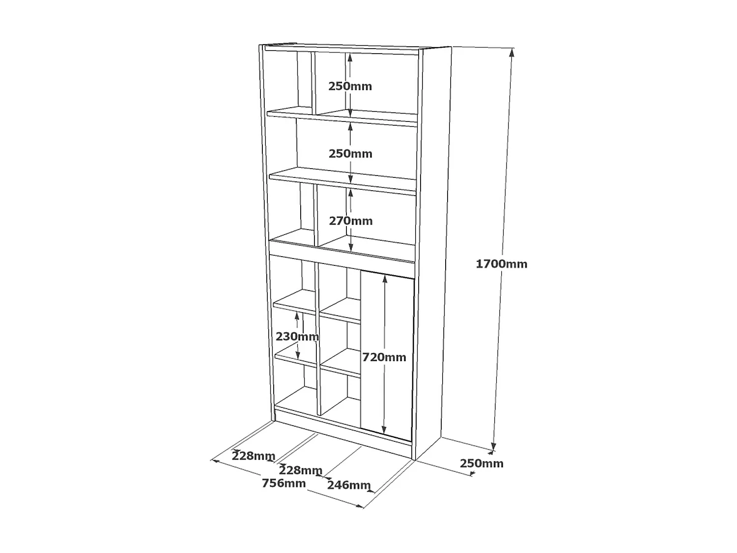 Vitrinenschrank LUVIO SC76 1D 76x25x170 Weiß