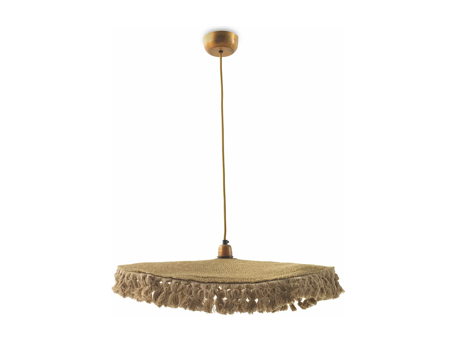 Deckenleuchte aus geflochtener Naturfaser mit Fransen