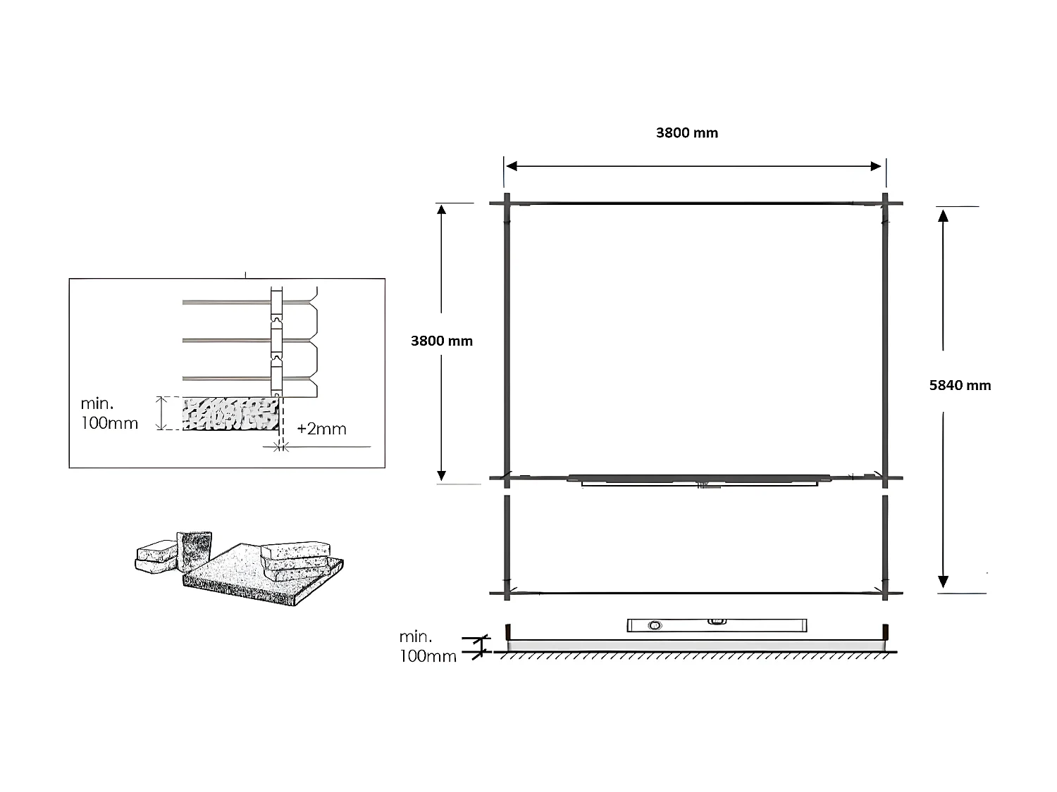 Casetta da giardino in legno con veranda e tettoia - 24m2 - 4x4m - 40mm - colore: naturale - DOM371+DOM617+DOM545+POD04 - ALTANKA