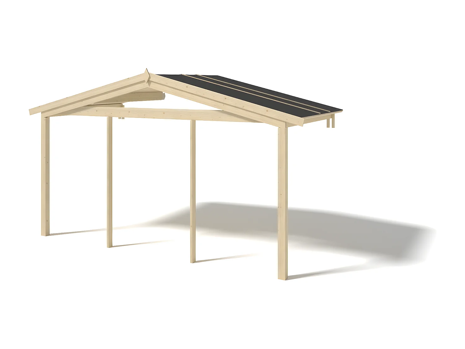 Casetta da giardino in legno con veranda e tettoia - 24m2 - 4x4m - 40mm - colore: naturale - DOM371+DOM617+DOM545+POD04 - ALTANKA