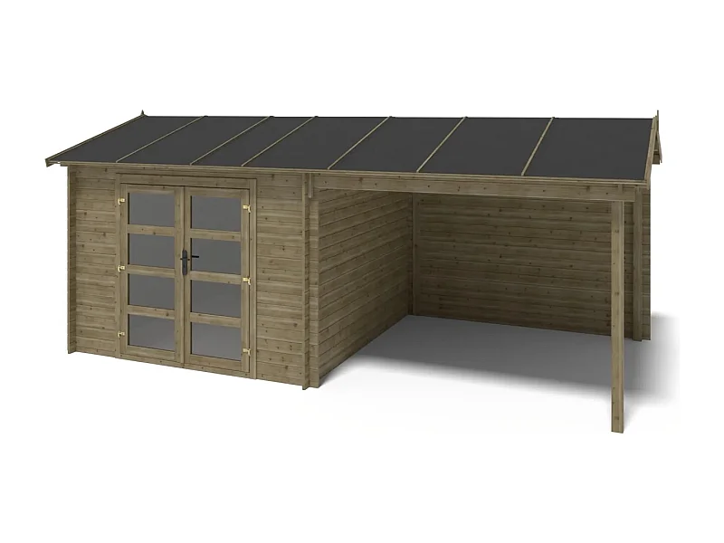 Casetta da giardino in legno - 17.40m2 - 5.79x3.00m - impregnata - 28mm - colore: verde - DOM718 - ALTANKA