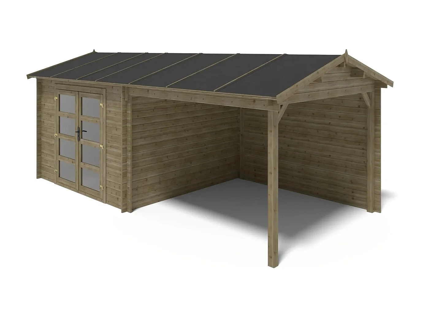 Casetta da giardino in legno - 17.40m2 - 5.79x3.00m - impregnata - 28mm - colore: verde - DOM718 - ALTANKA