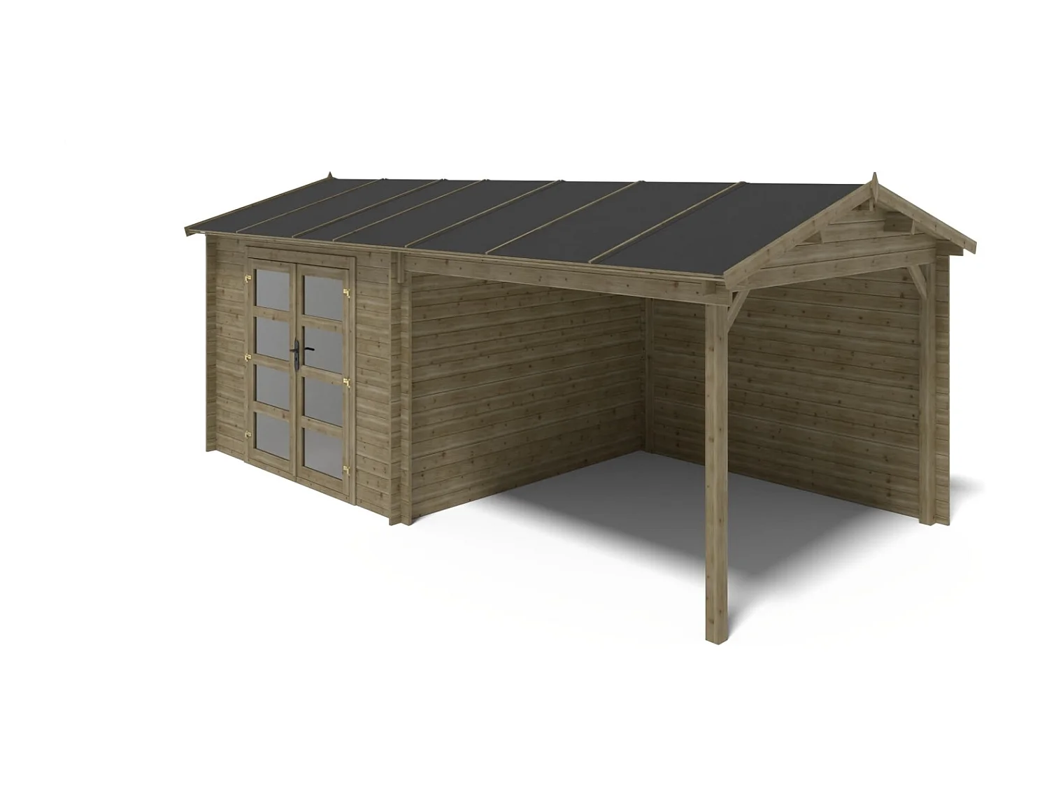 Abri de jardin en bois - 17.4m2 - 5.79x3m - Traité - Ep. 28mm - Couleur: vert - DOM718 - ALTANKA