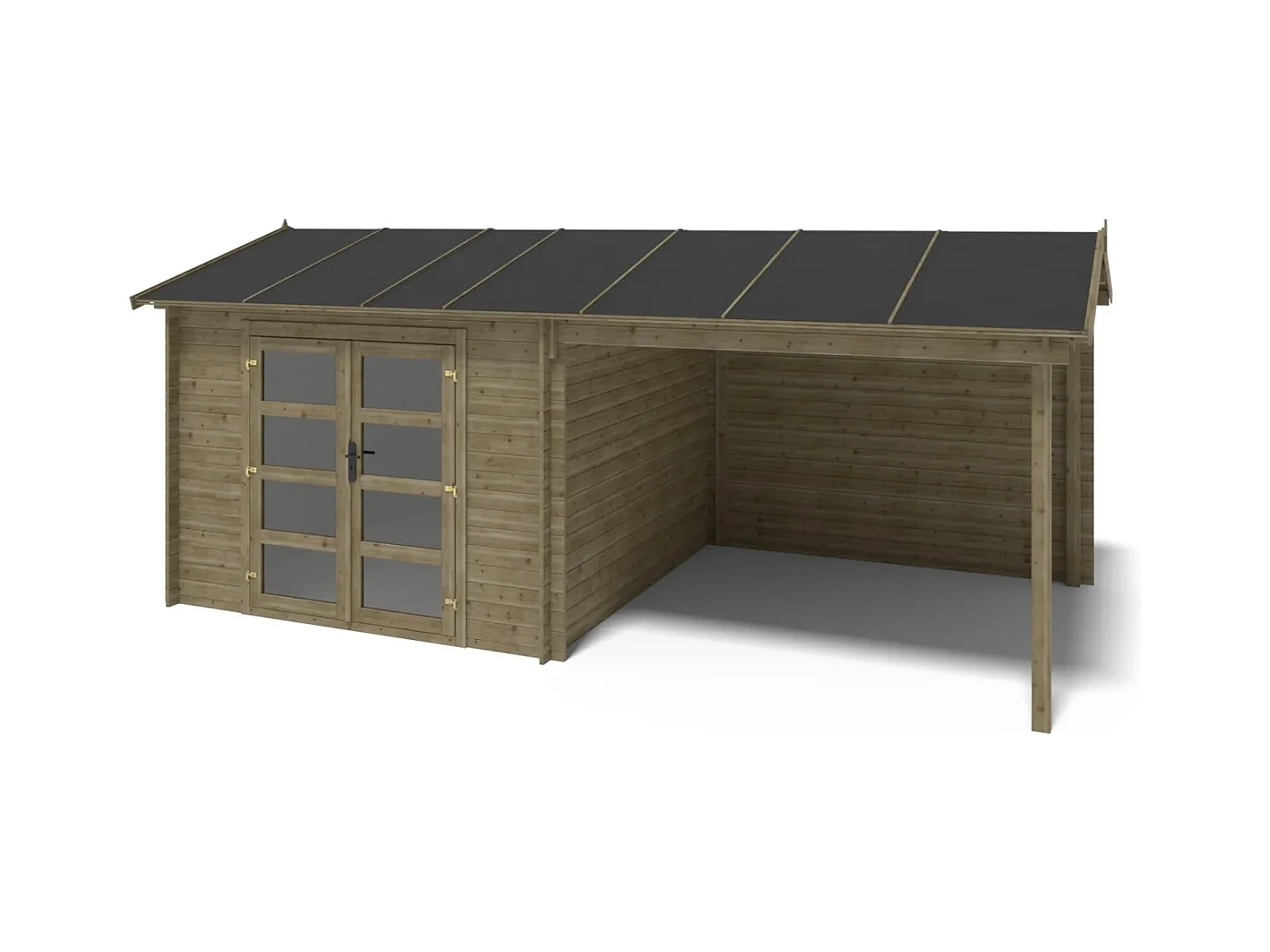 Abri de jardin en bois - 17,40m2 - 5,79x3m - Traité - Ep. 28mm - Couleur: vert - DOM718 - ALTANKA