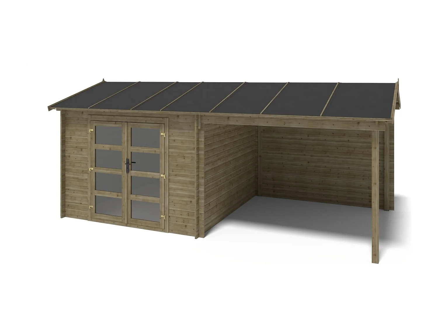 Abri de jardin en bois - 17.4m2 - 5.79x3m - Traité - Ep. 28mm - Couleur: vert - DOM718 - ALTANKA