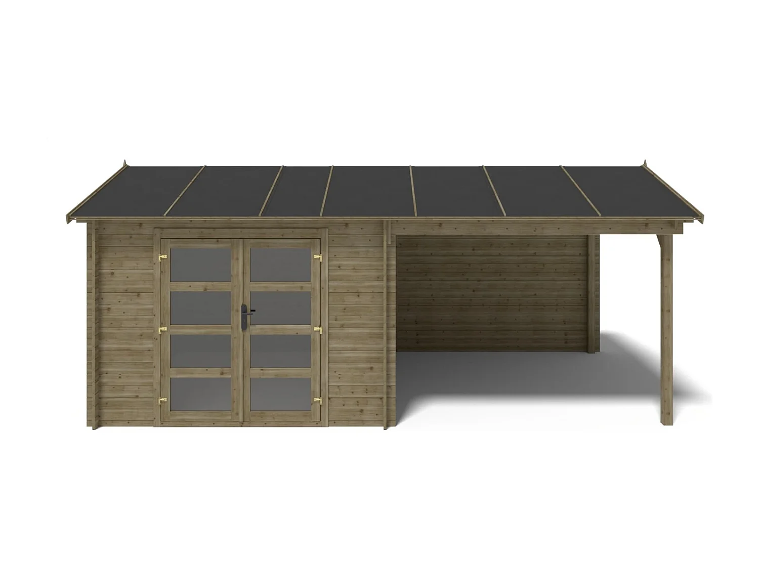 Abri de jardin en bois - 17.4m2 - 5.79x3m - Traité - Ep. 28mm - Couleur: vert - DOM718 - ALTANKA