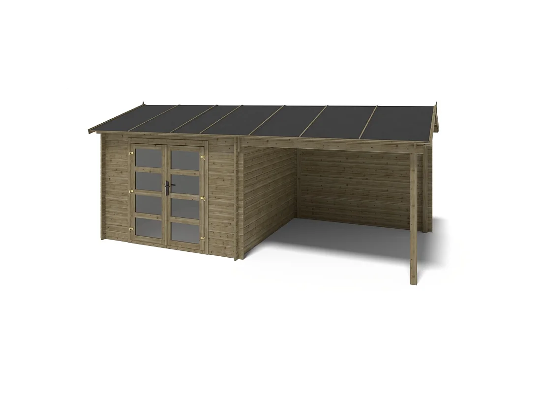 Abri de jardin en bois - 17.4m2 - 5.79x3m - Traité - Ep. 28mm - Couleur: vert - DOM718 - ALTANKA