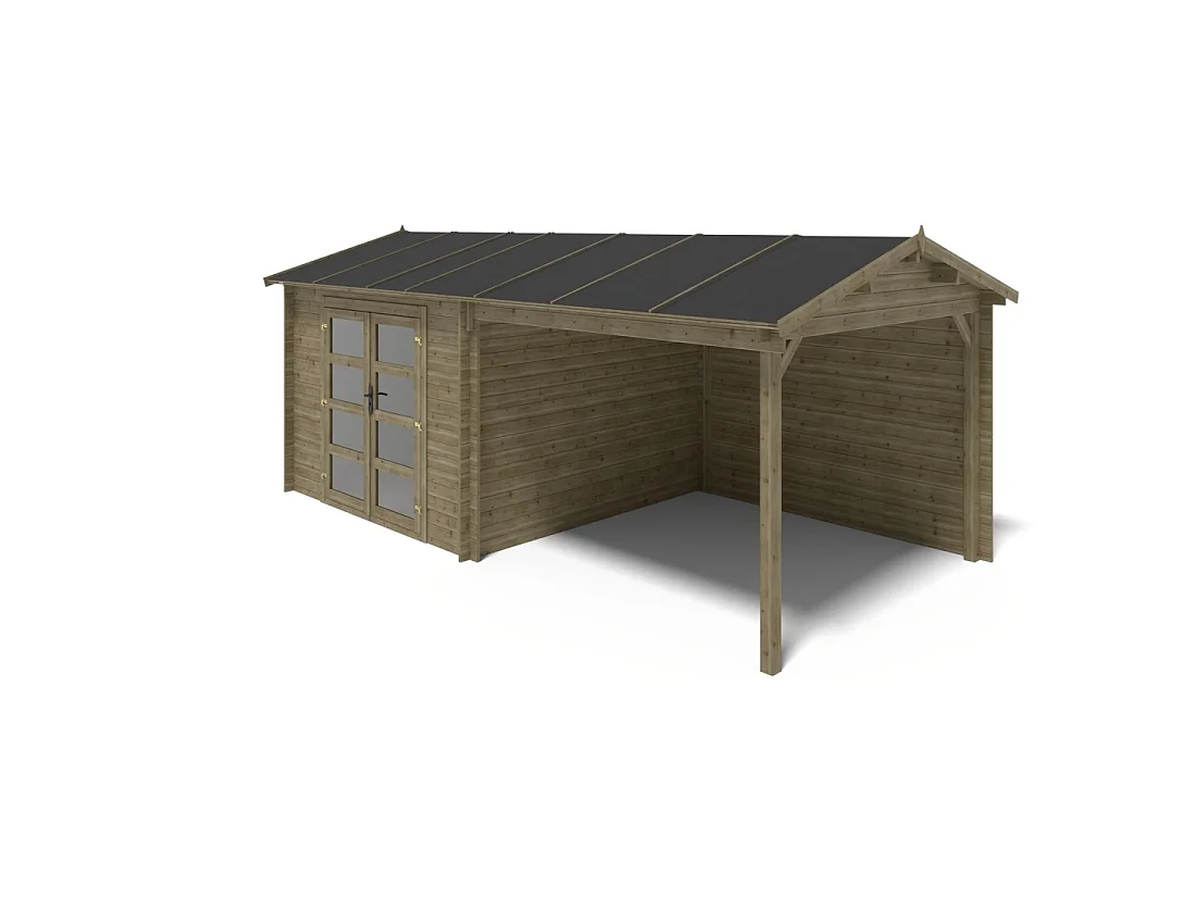 Abri de jardin en bois - 17.4m2 - 5.79x3m - Traité - Ep. 28mm - Couleur: vert - DOM718 - ALTANKA