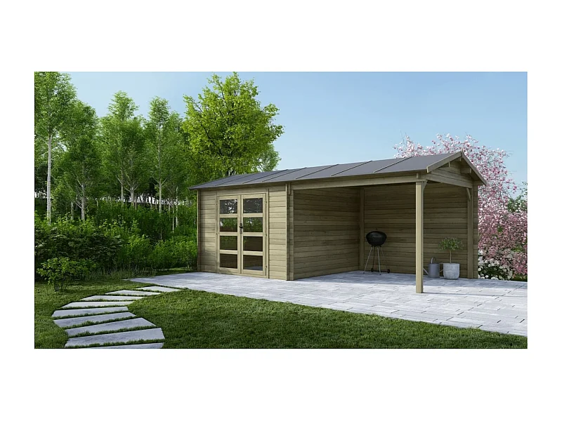 Abri de jardin en bois - 17.4m2 - 5.79x3m - Traité - Ep. 28mm - Couleur: vert - DOM718 - ALTANKA
