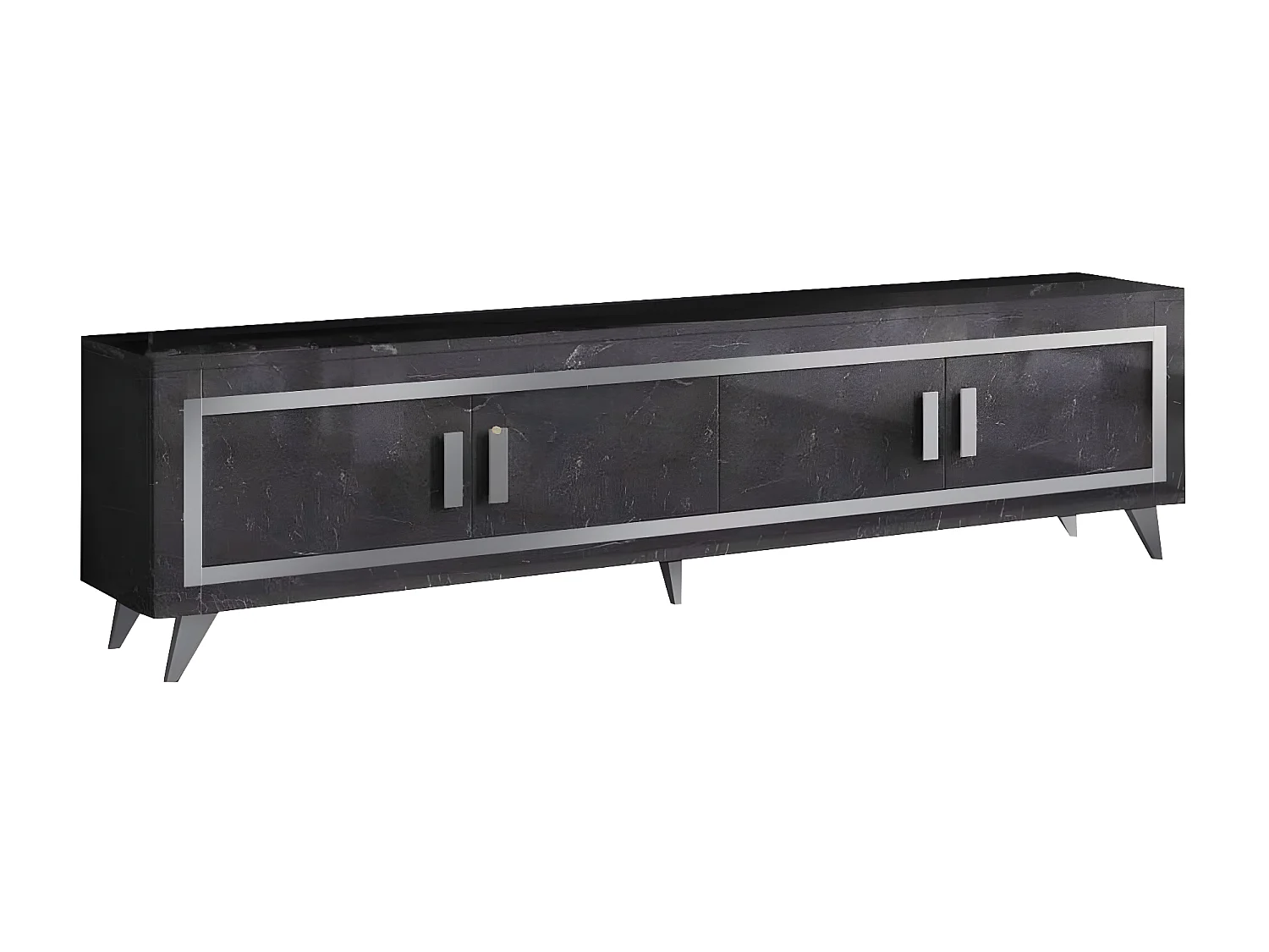 GUEDA - Ensemble Salon Effet Marbre Anthracite Meuble TV + Buffet avec Leds + Table Basse