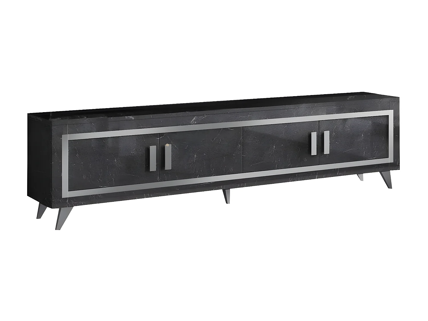 GUEDA - Ensemble Salon Effet Marbre Anthracite Meuble TV 4 Portes + Table Basse