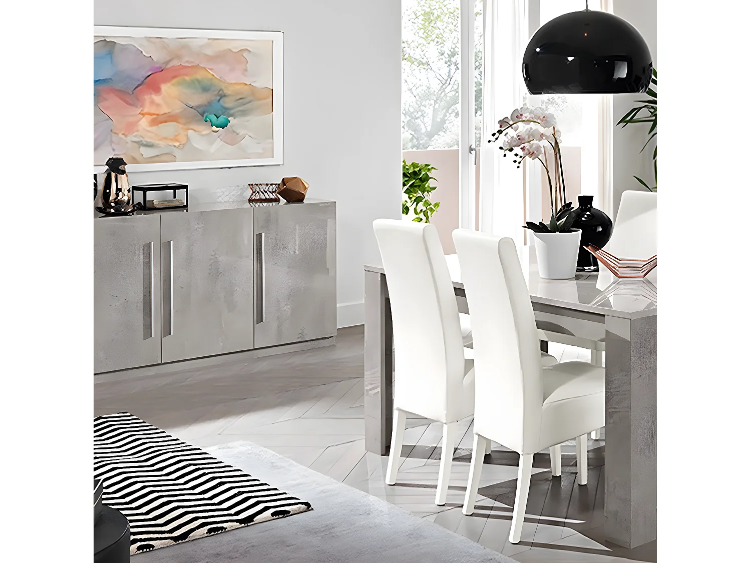 CLARK - Ensemble Salon Séjour Effet Marbre Meuble TV + Buffet + Table 160cm