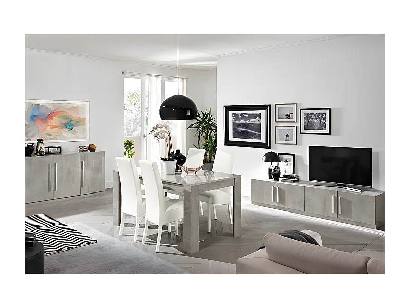 CLARK - Ensemble Salon Séjour Effet Marbre Meuble TV + Buffet + Table 160cm