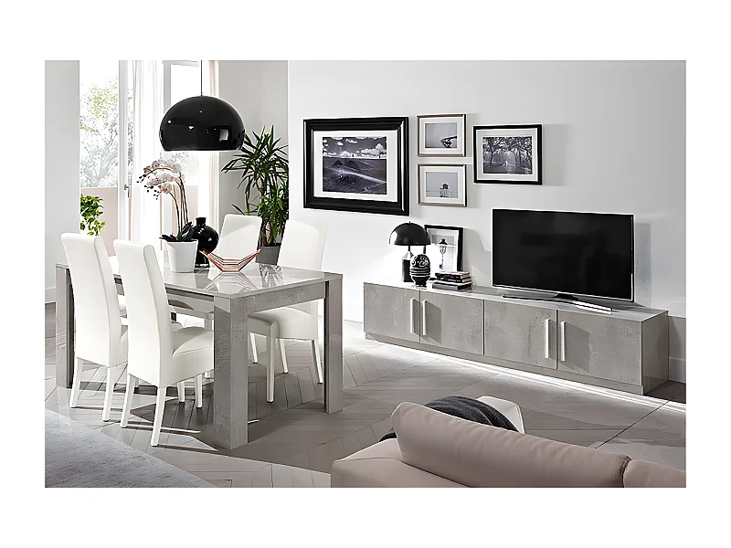 CLARK - Ensemble Salon Séjour Effet Marbre Meuble TV + Table 190cm