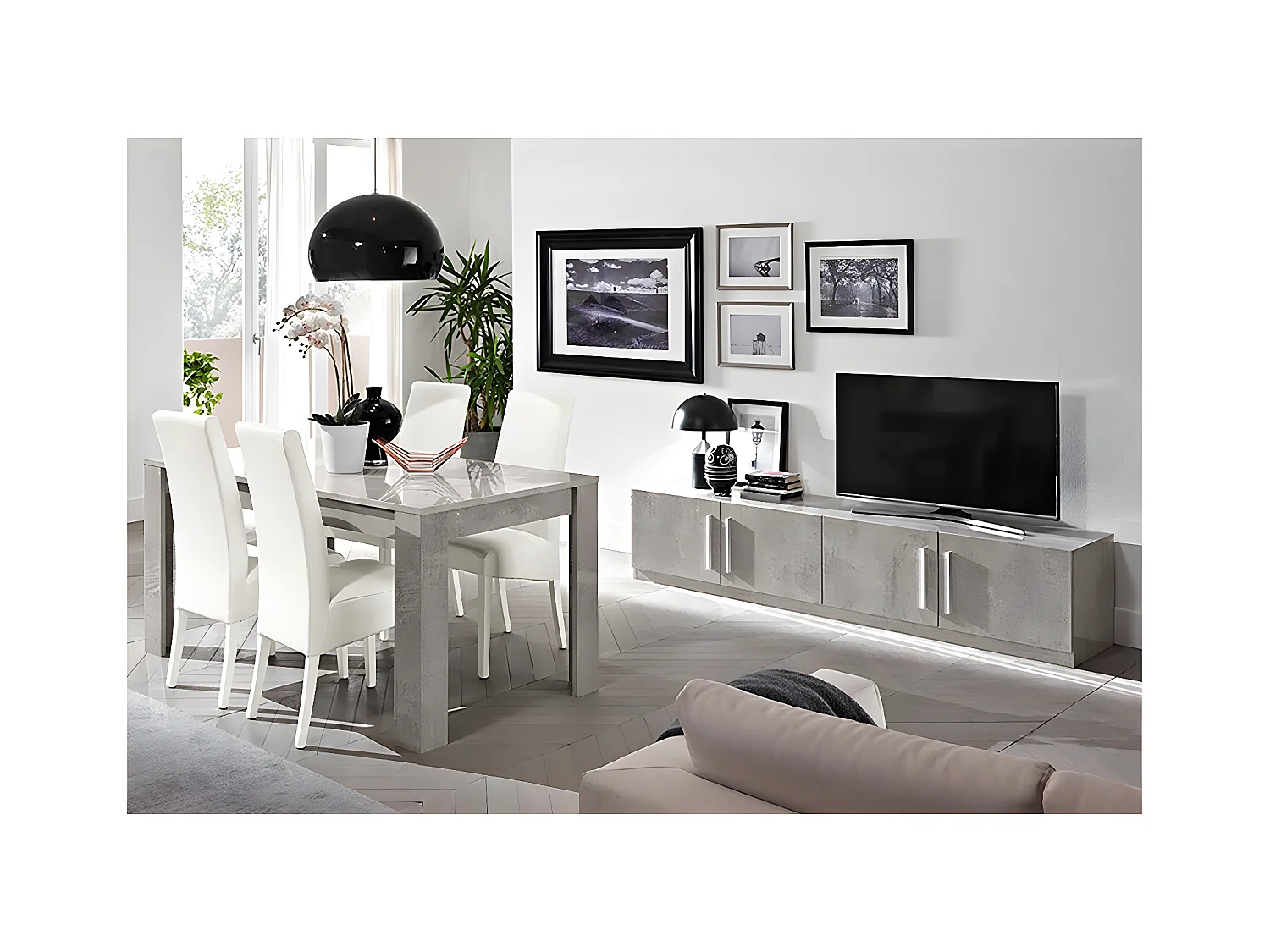 CLARK - Ensemble Salon Séjour Effet Marbre Meuble TV + Table 190cm