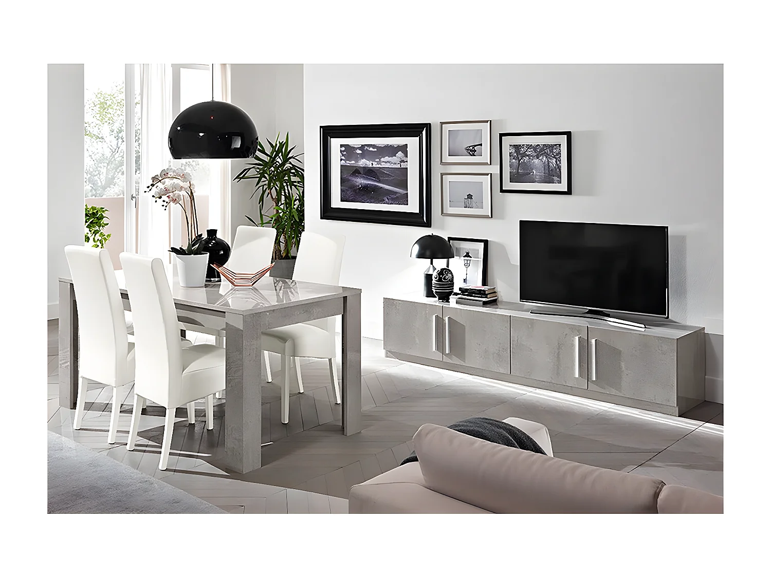 CLARK - Ensemble Salon Séjour Effet Marbre Meuble TV + Table 190cm