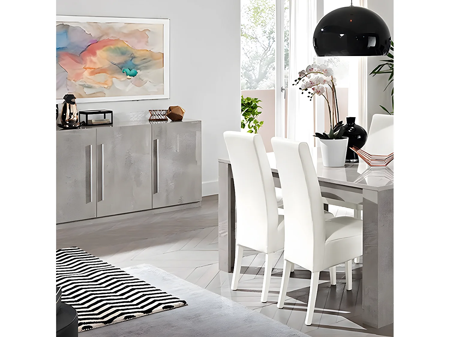 CLARK - Ensemble Salon Séjour Effet Marbre Meuble TV + Buffet + Table 190cm