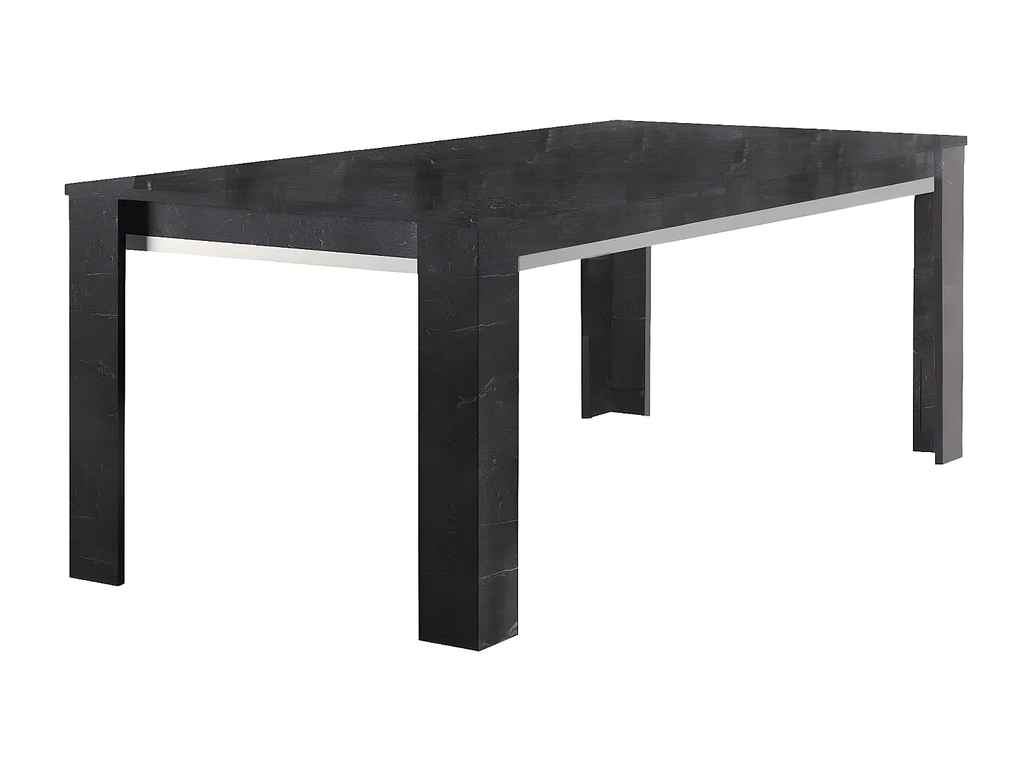 GUEDA - Ensemble Séjour Complet Effet Marbre Anthracite Table 190cm + Buffet et Vitrine avec Leds