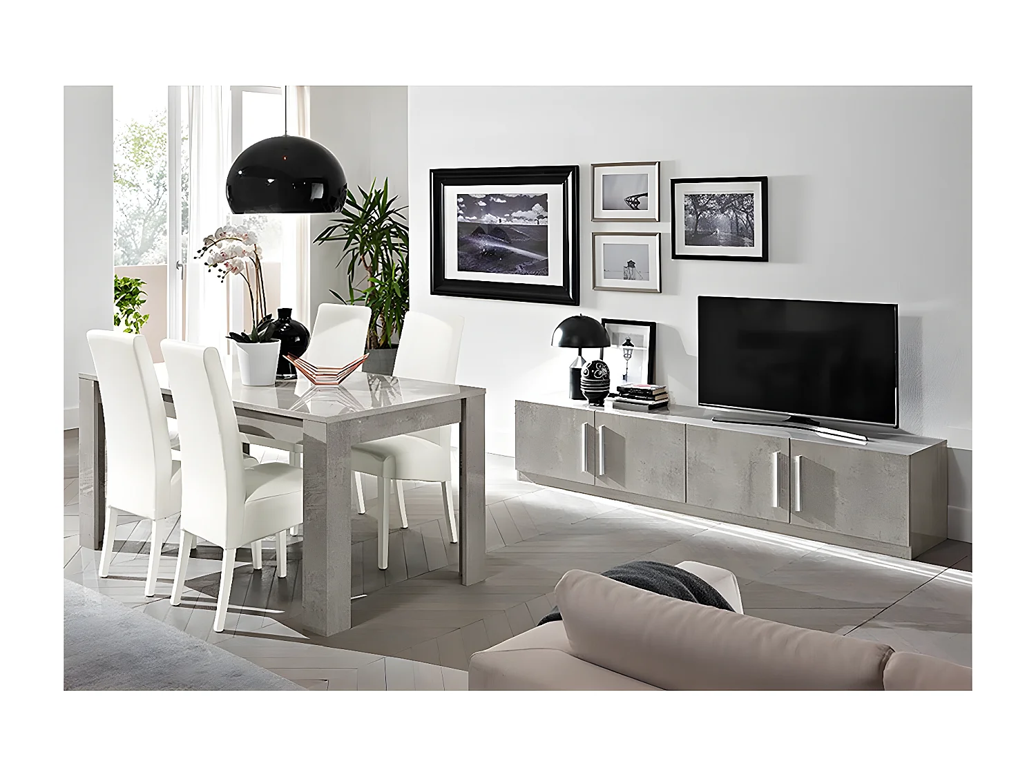 CLARK - Ensemble Salon Séjour Effet Marbre Meuble TV + Table 160cm