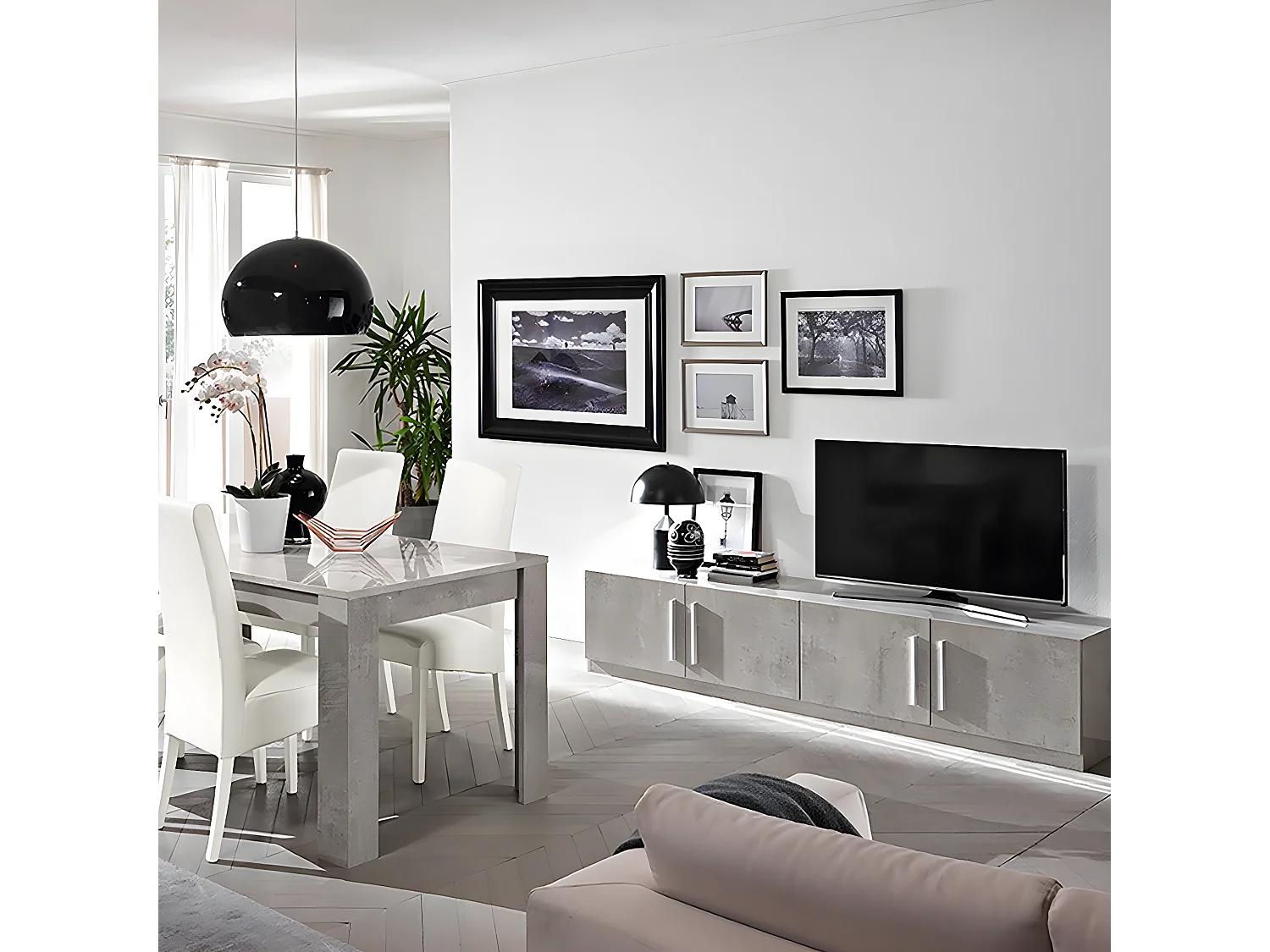 CLARK - Ensemble Salon Séjour Effet Marbre Meuble TV + Table 160cm