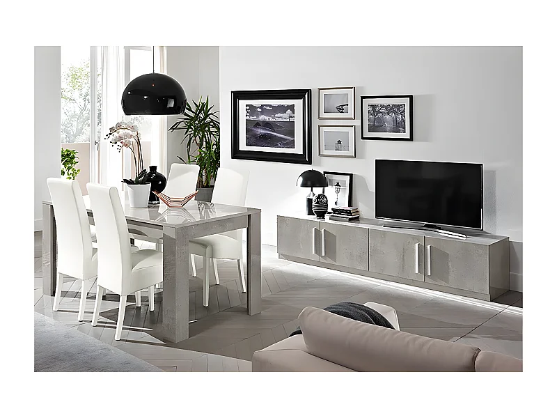 CLARK - Ensemble Salon Séjour Effet Marbre Meuble TV + Table 160cm